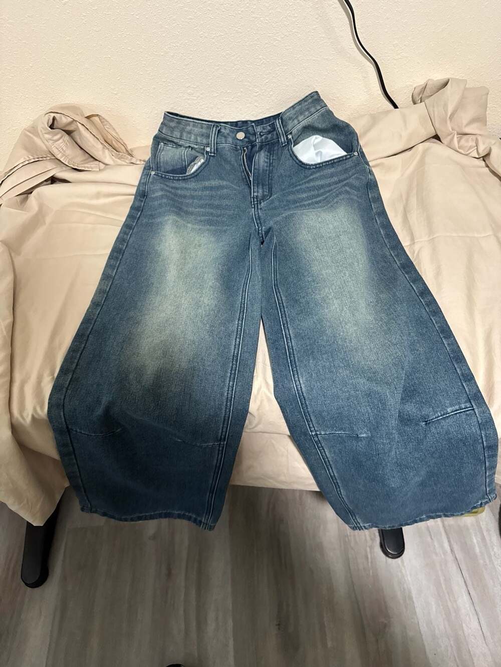 MYOURSA Wide Leg Baggy Jeans Blue Wash Size XS
